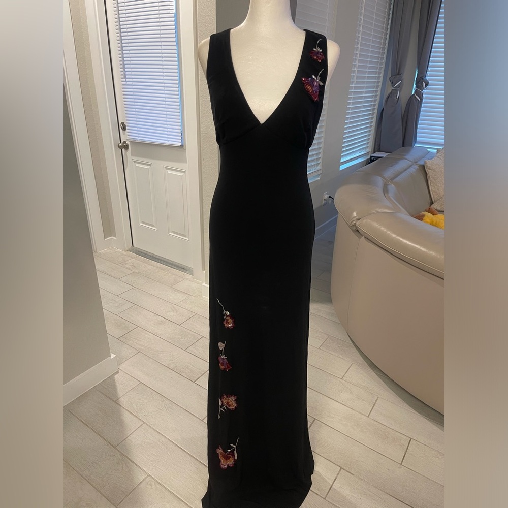 Y2K vtg Nicole miller collection beaded flowers sleeveless slinky dress US 8